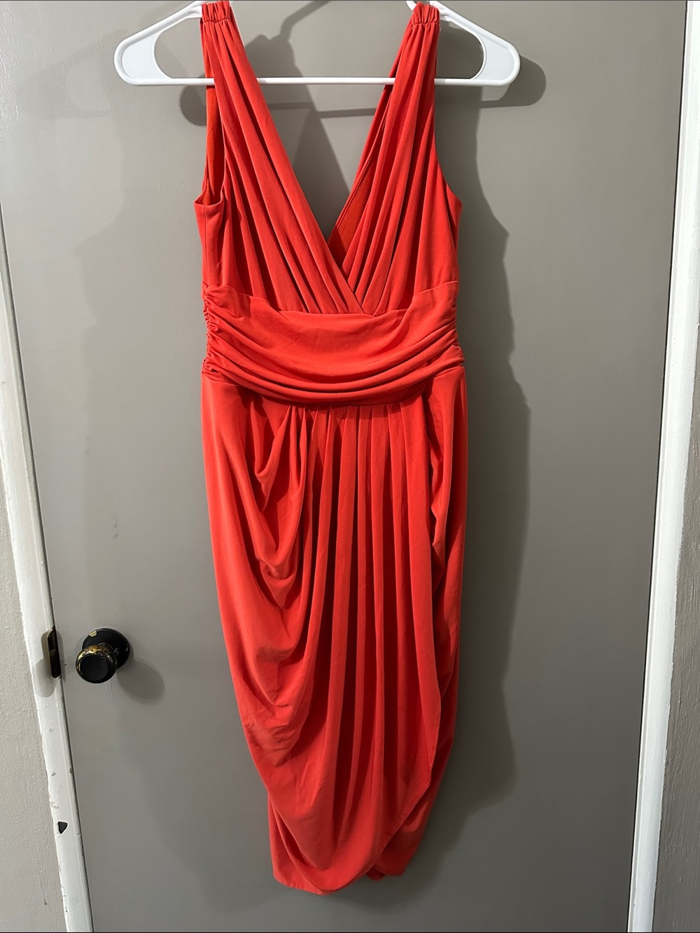 Boston Proper Red Draped V-Neck Midi Dress